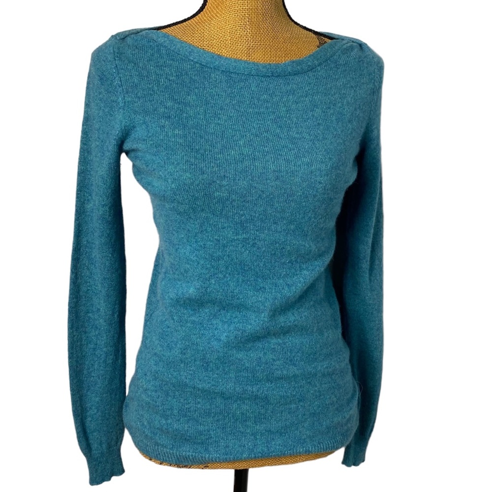 Tahari Pure Luxe Cashmere Teal Blue Boat Neck Casual Career Sweater S